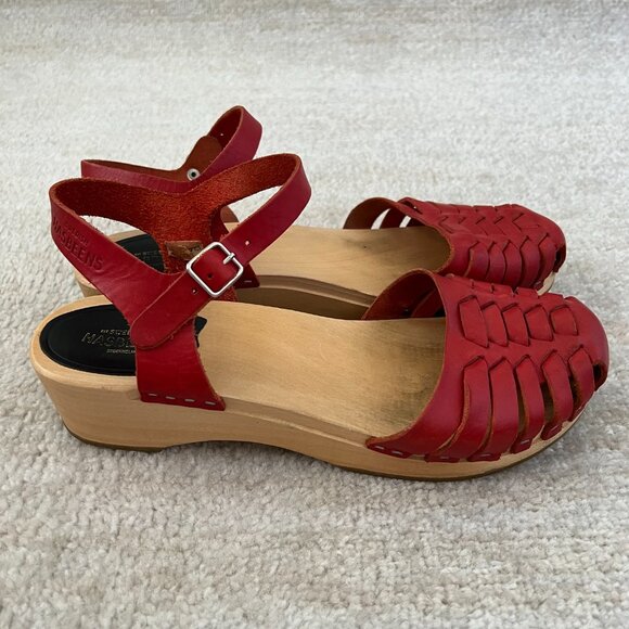 Swedish Hasbeens Red Strappy Clogs Sandals Shoes 40 - Picture 3 of 11